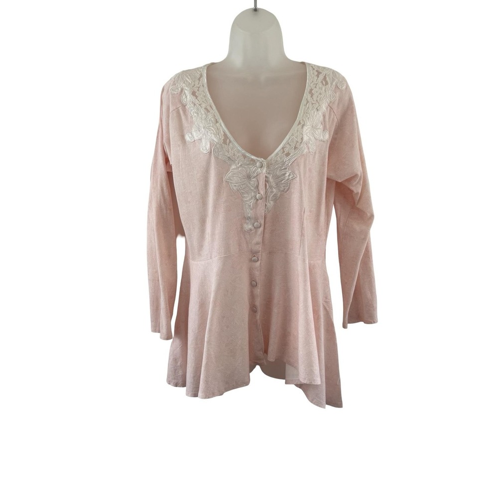 Vintage Victoria's Secret Nightgown Womens L Pink Floral Lace Button Chemise 90s